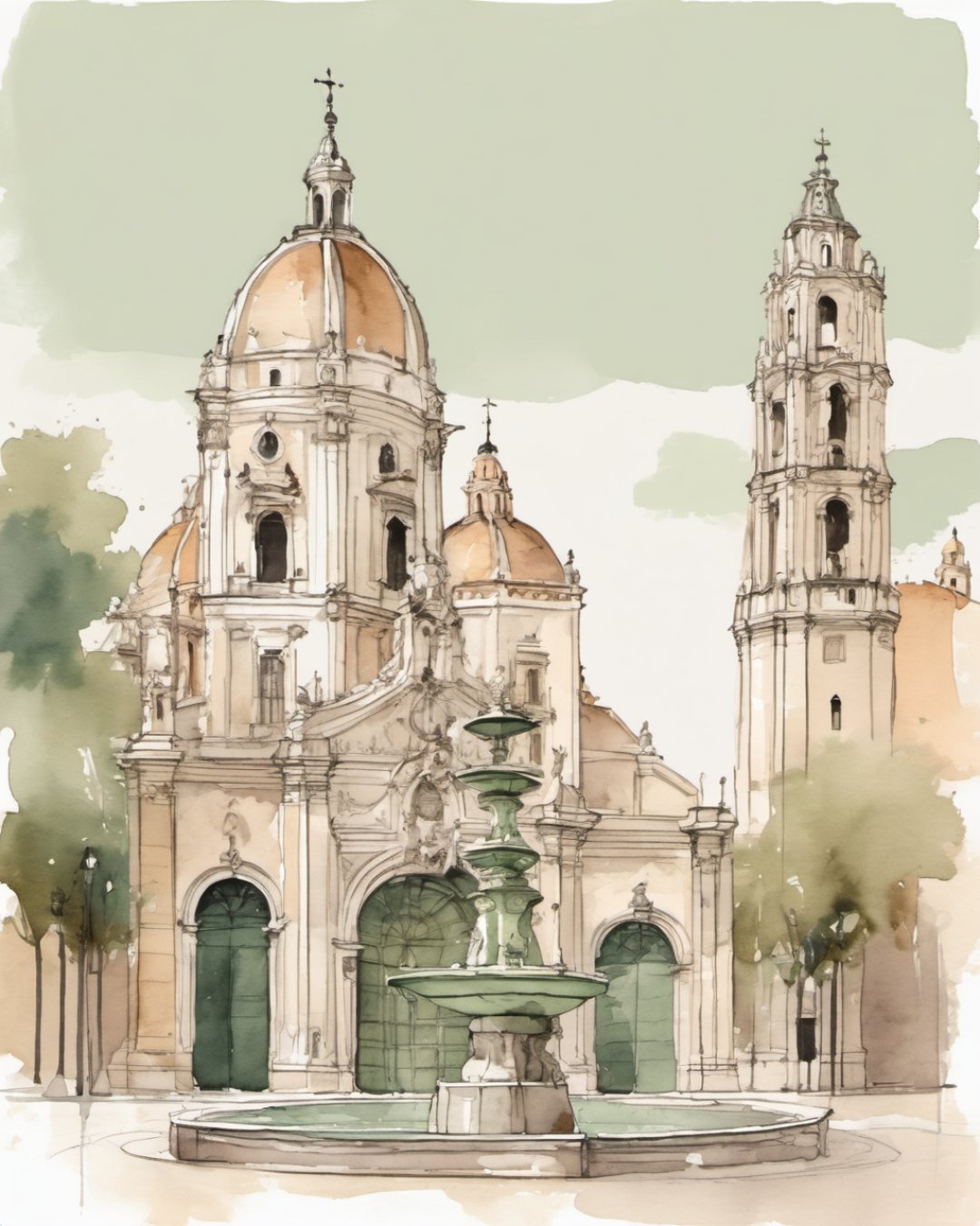 Watercolour of Plaza de la Virgen, Valencia