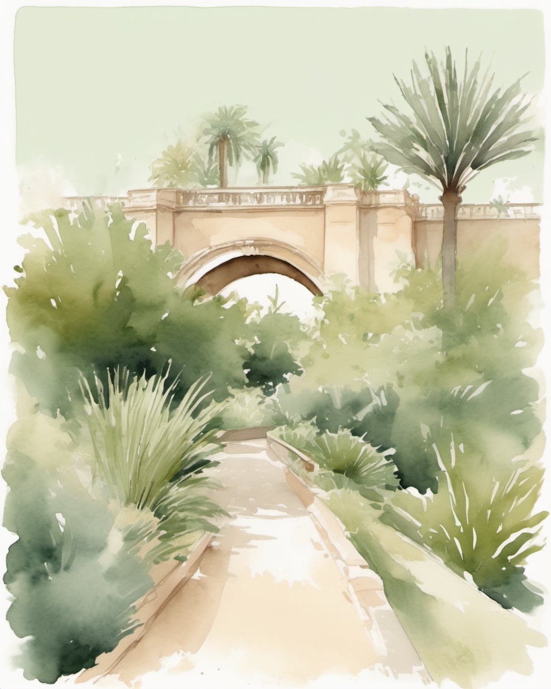 Watercolour of Turia Gardens, Valencia
