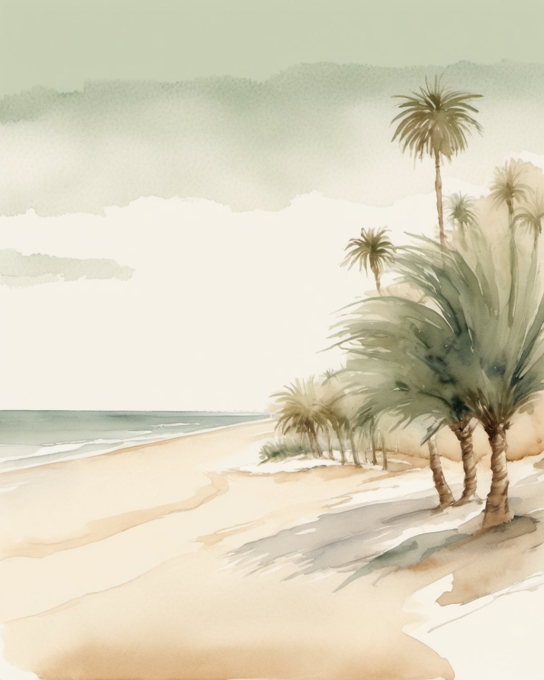 Watercolour of Malvarrosa Beach, Valencia