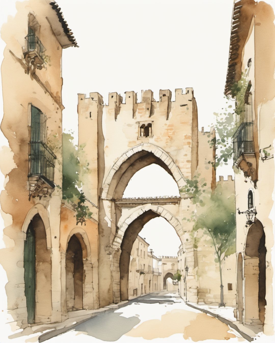 Watercolour of Torres de Serranos, Valencia