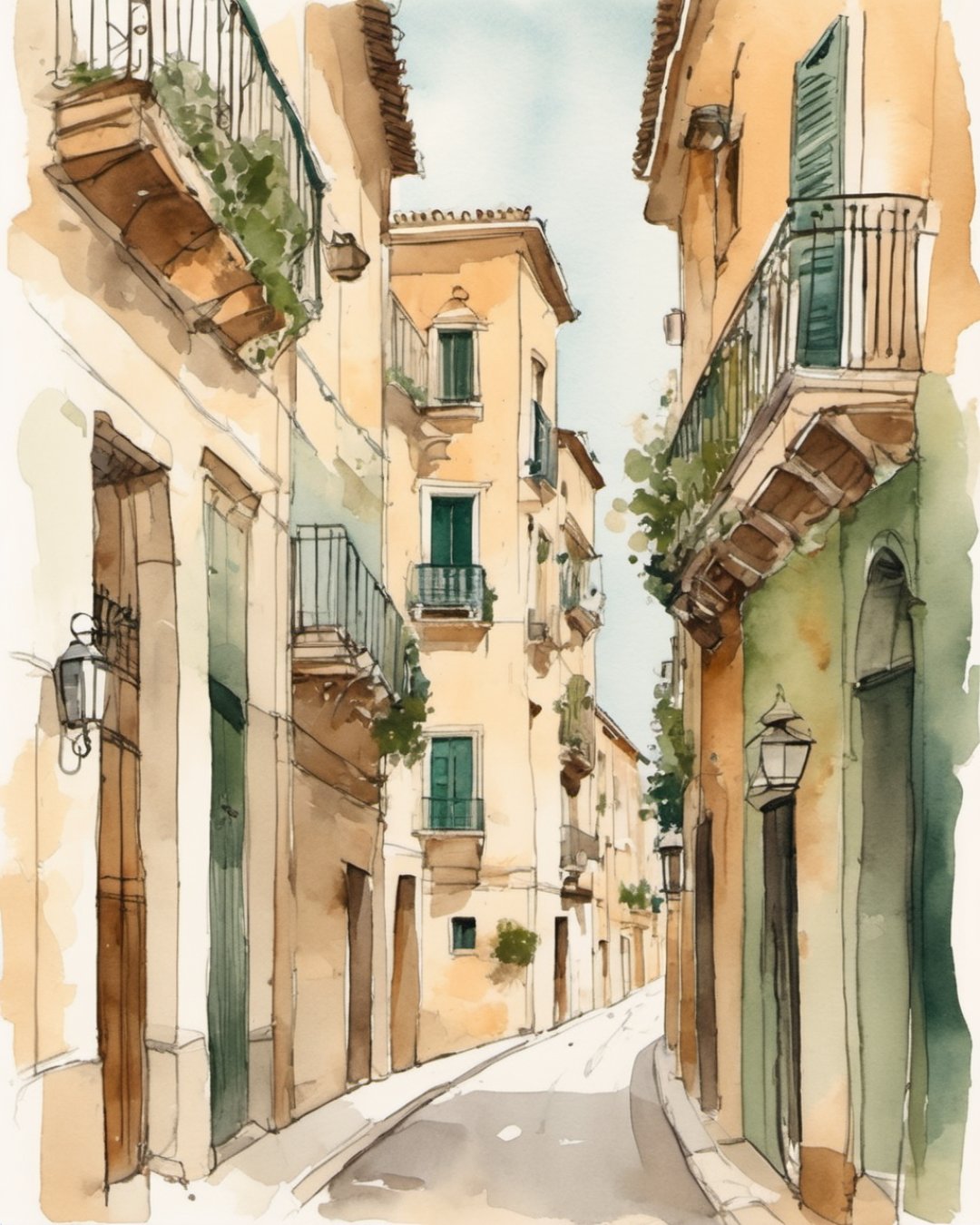 Watercolour of Barrio del Carmen, Valencia
