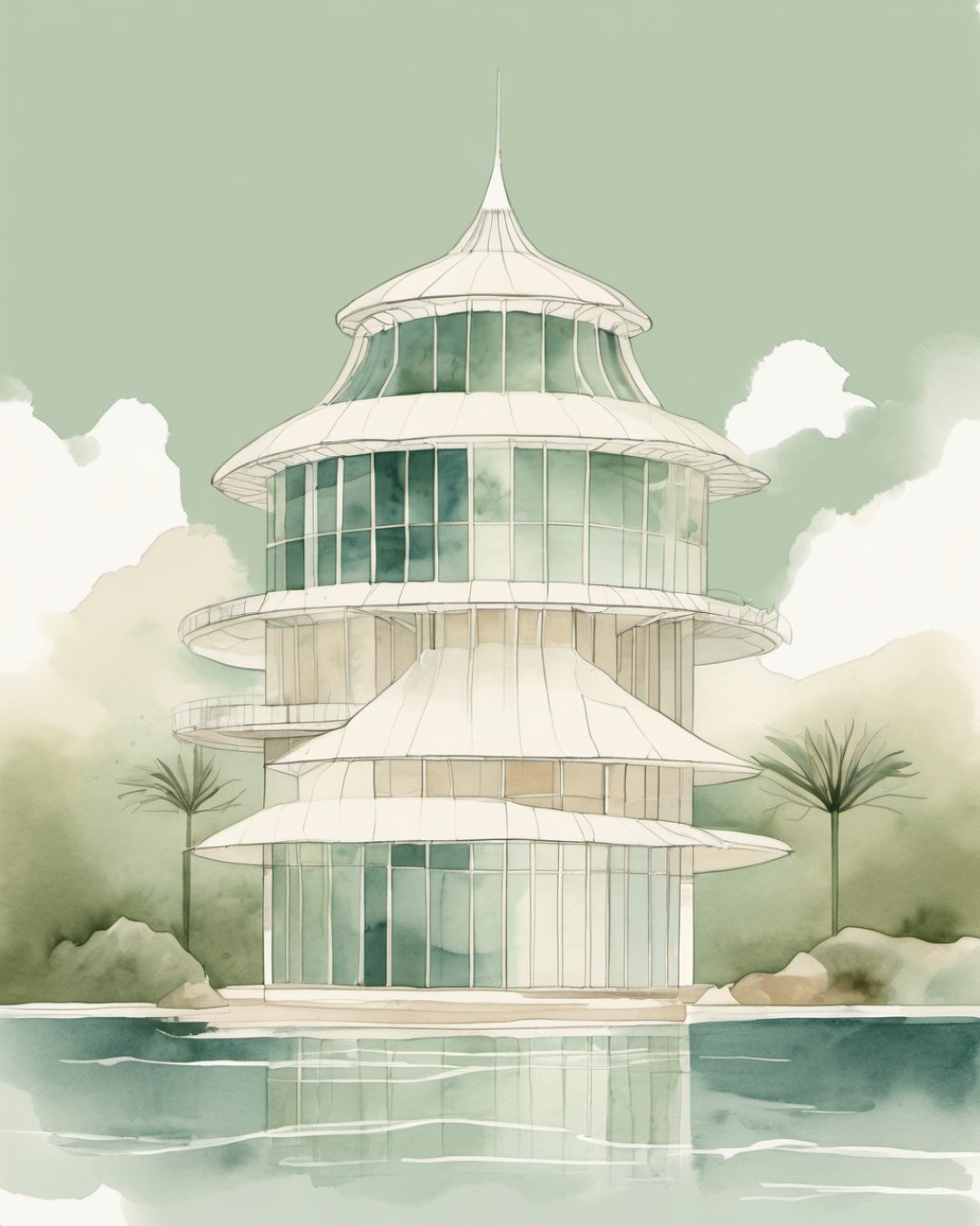 Watercolour of Oceanogràfic, Valencia