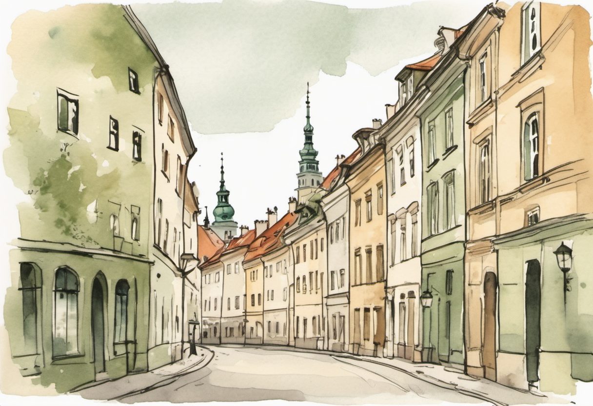 Watercolour scene of Warsaw
