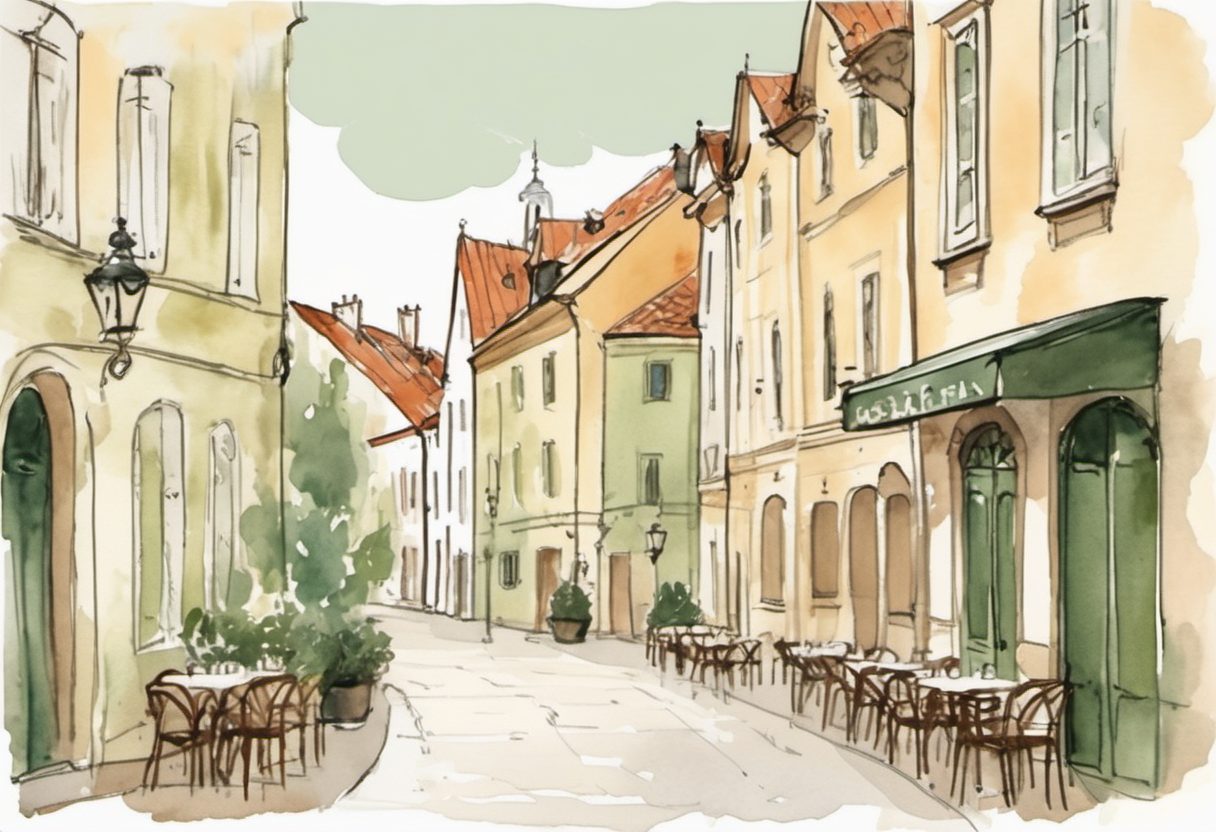 Watercolour scene of Zagreb