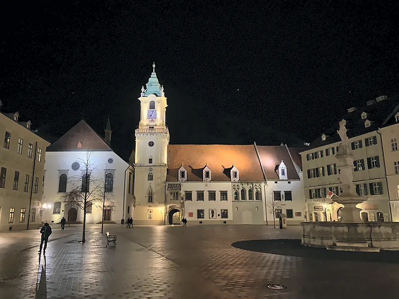 The main square at night