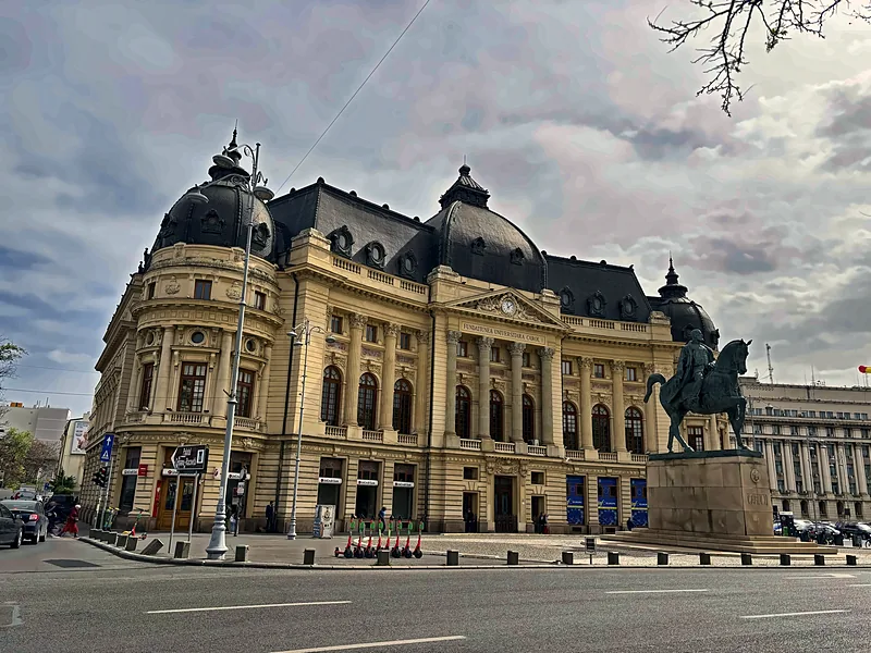 The Central University Library and King Carol I statue