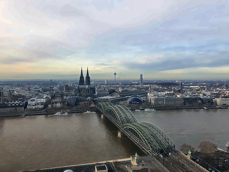 The cathedral and Hohenzollern Bridge over the Rhine