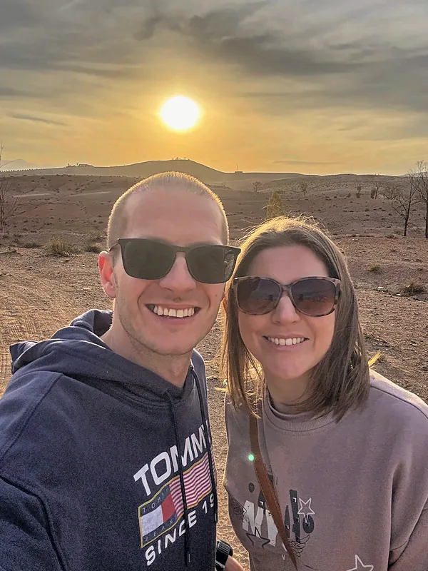 Us at sunset in the Agafay desert