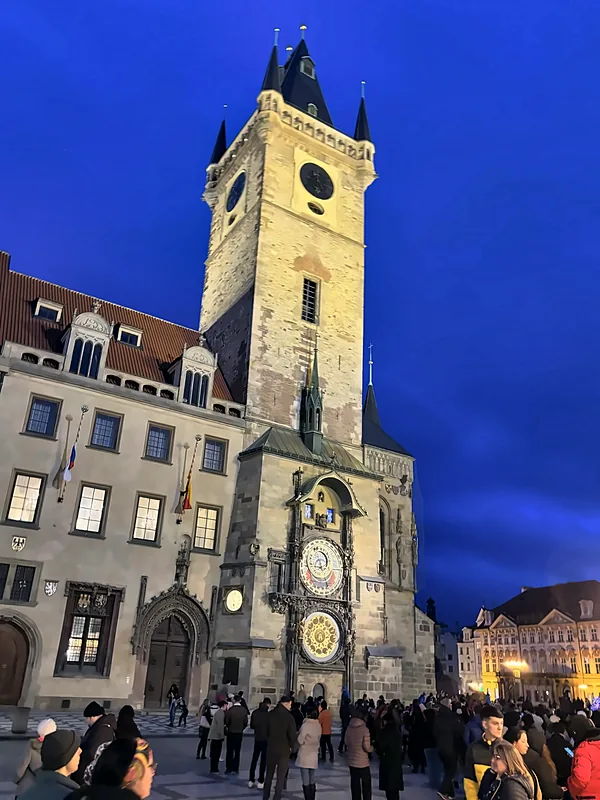 The Astronomical Clock tower at dusk