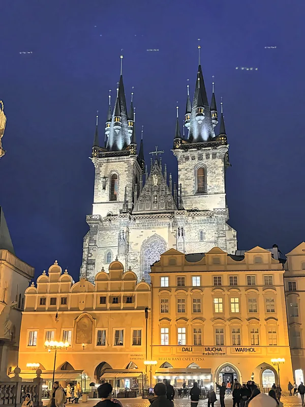 The Tyn Church at night