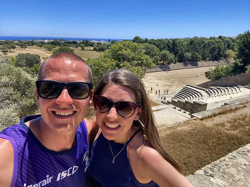 Us above the ancient stadium of Rhodes