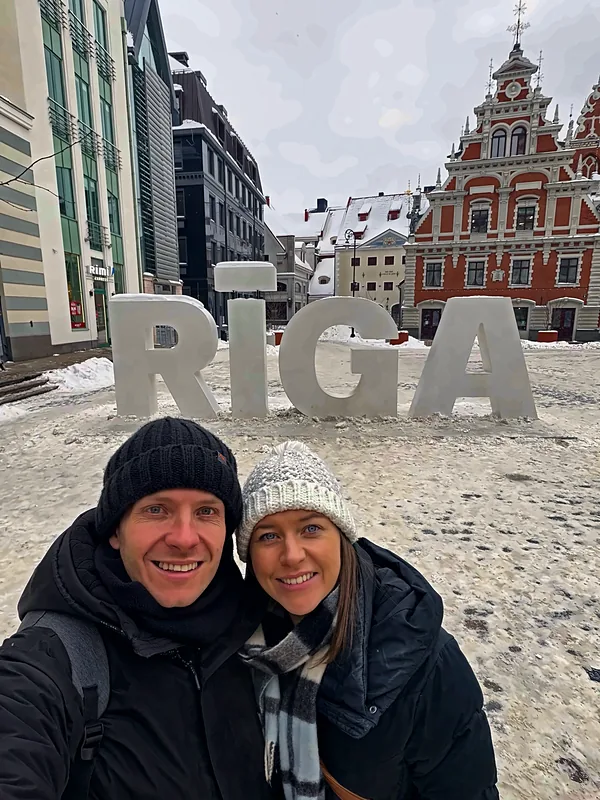 Us at the RIGA letters in the old town